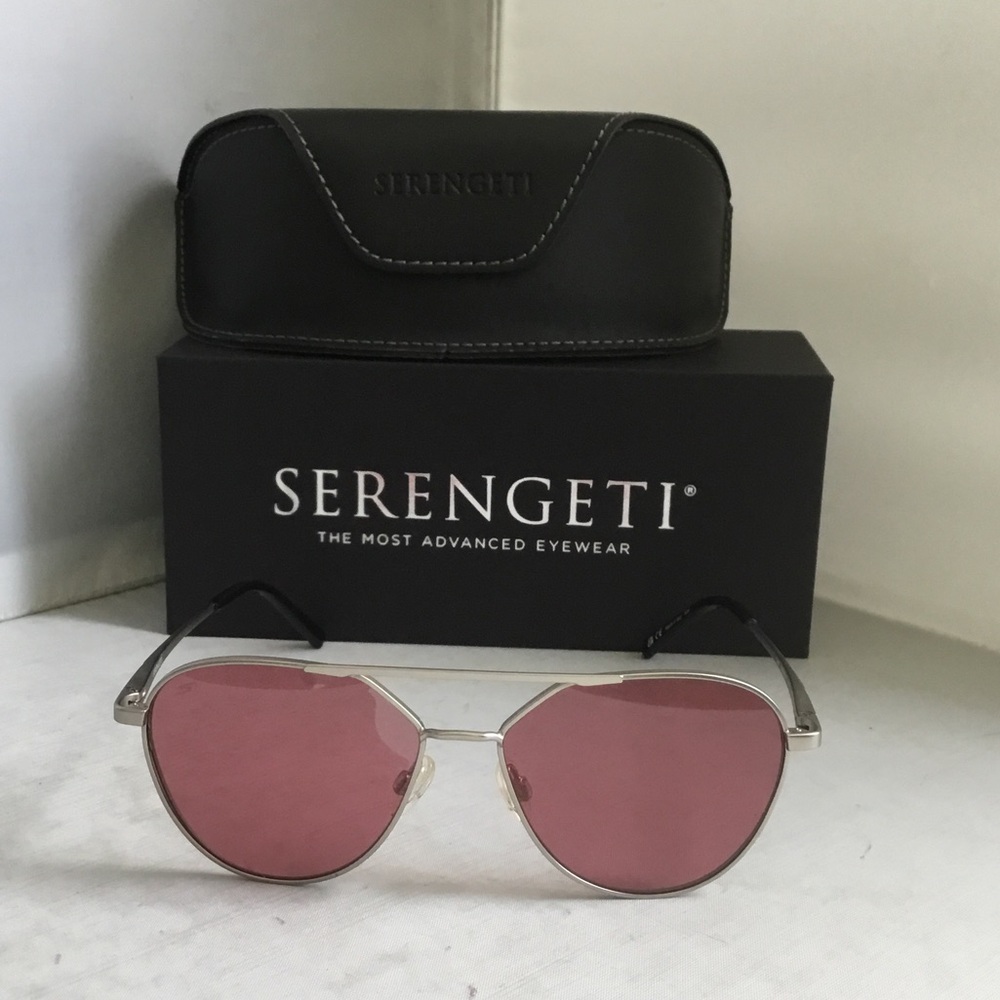 Serengeti Odell Silver Frame Sunglasses with Pink Lenses.